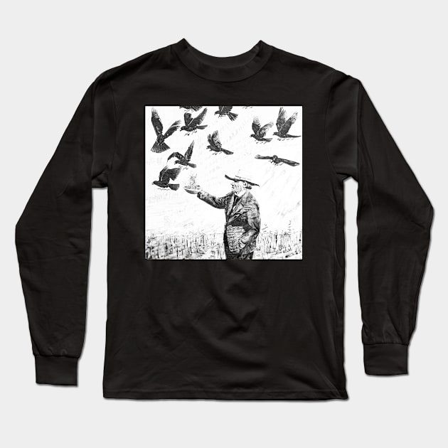 The Old Man feeding the Ravens Long Sleeve T-Shirt by The Hermit Magic Magazine